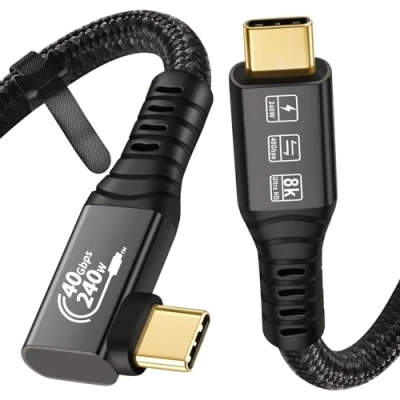 Image of CABLEDECONN USB4 8K Cable 1.2M Thunderbolt 4 Compatible USB Type c Extension Ultra HD 8K@60Hz 100W Charging 40Gbps Data with External SSD eGPU 1xBend 1x Straight