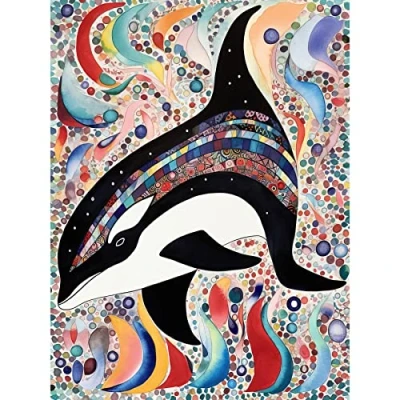 Image of Artery8 Modern Folk Art Pattern Orca Whale Unframed Wall Print Poster Home Decor Premium