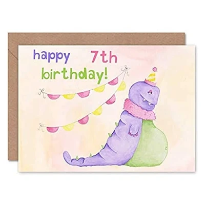 Image of Wee Blue Coo Wild Monsters Marigold 7th Happy Birthday Sealed Greeting Card Plus Envelope Blank inside