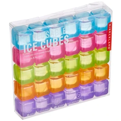 Image of Kikkerland Reusable Ice Cubes, Set of 30, Blue/Pink/Green/Orange/Purple, 16.3 x 2.8 13.8 cm