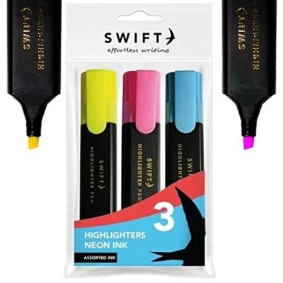 Image of Ditzy Doll NEON ASSORTED HIGHLIGHTERS 3 Pack Pens Bright School Homework Stationery