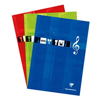 Image of Clairefontaine Ref 6157C Headbound Music Pad (100 Pages) A4 (210 x 297mm) in Size, 90gsm Brushed Vellum Paper, 12 Staves Per Page Random Colour