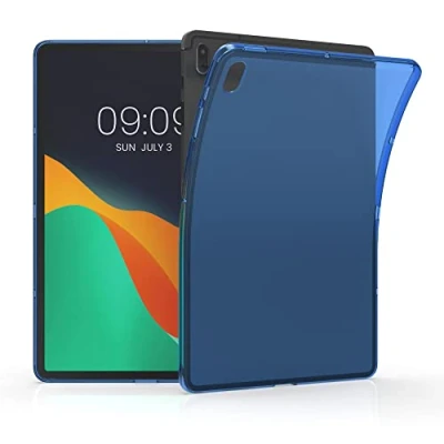 Image of kwmobile Case Compatible with Samsung Galaxy Tab S7 FE Soft TPU Back Protector Cover for Tablet Blue/Transparent