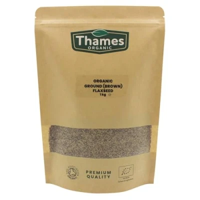 Image of Organic Ground Linseed Flaxseed Brown 1kg Certified Organic, Non GMO, Vegan, No Additives, Preservatives, Resealable Bag by Thames
