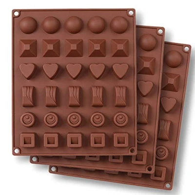 Image of homEdge 30 Cavity Chocolate Mold, 3 Packs Non Stick Food Grade Silicone Candy Jelly Mold 6 Styles