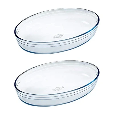Image of Pyrex O&#039;Cuisine Kitchen Glass Oval Roaster Oven Safe 30 x 21cm 2.0 Litre Clear (Pack of 2)