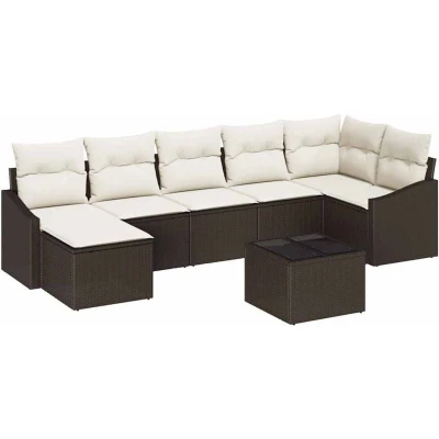 Image of vidaXL 7 Piece Garden Dining Set with Cushions Grey Poly Rattan
