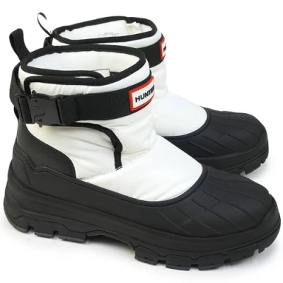 Image of Hunter Original Womens Intrepid Short Buckle Winter boots, Women&#039;s, Size: 5, White/black Imitation leather/ textile