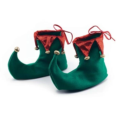 Image of Elf Shoe Covers Santa&#039;s Helper Christmas Red and Green