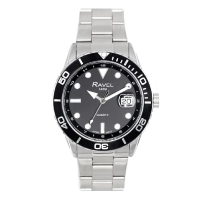 Image of Ravel Plus Men&#039;s 42mm Round 5ATM Calendar Watch Rotating Uni Directional Bezel and Sapphire Coated Lens Japanese Analogue Quartz RPD 009MB Stainless Steel/Black