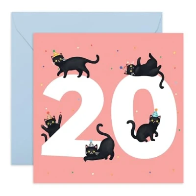 Image of Central 23 20th Birthday Card For Her Black Cats Age 20 Sweet Women Sister Happy Twenty Daughter Niece Friends Comes With Fun Stickers