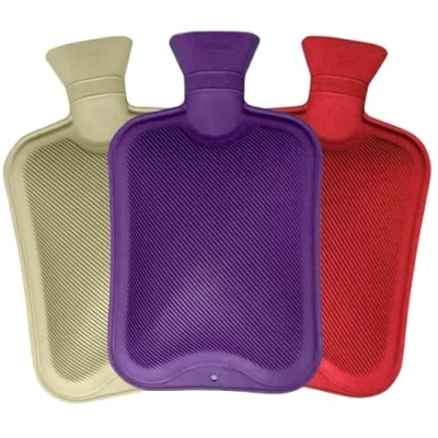 Image of Pack of 3 Hot Water Bottles x3 Natural Rubber 2 Litre Perfect Bag for Pain Relief (Red, Cream &amp; Purple)