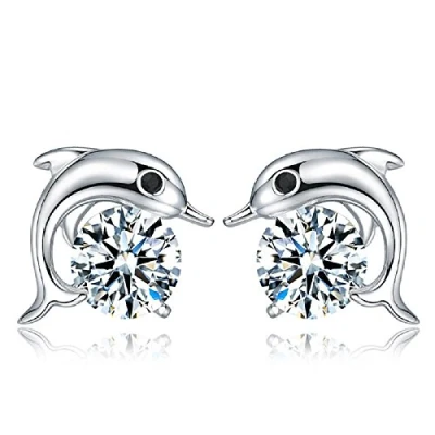 Image of Crystalline Azuria Women Girls 18ct White Gold Plated Zirconia Crystals Dolphins Stud Earrings