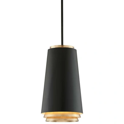 Image of Fahrenheit 3 Light Pendant Textured Black Withgold Leaf, 2700K