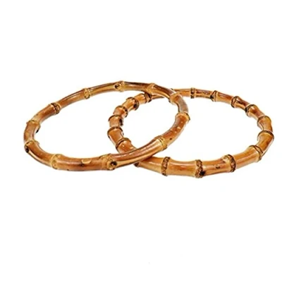 Image of 2Pcs Round Bamboo Purse Handbag Handles Natural Crafting Rings DIY Bags Accessories