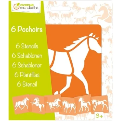 Image of Avenue Mandarine Ref 42644O Stencil Set Horse Designs 6 Stencils Per Pack, Translucent for Easy Placement, Compatible with Felt Tips, Pencils, Paint &amp; More, Green, 15.0 x 22.0 0.3 cm