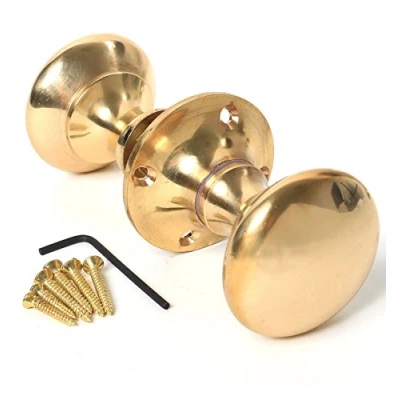 Image of TANGDIAABBCC Polished Brass Victorian Rim Knob &amp; Fixings Mushroom Front Door Lock Handle Set