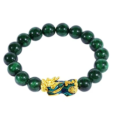 Image of Jade Feng Shui Bracelets,Pixiu Wealth Luck Beaded Bracelets Hand Polished Temperature Change Elastic Bracelet Unisex