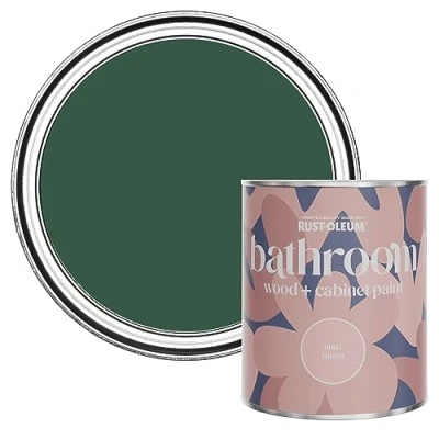 Image of Rust Oleum Green Moisture Resistant Bathroom Wood and Cabinet Paint in Matt Finish The Pinewoods 750ml