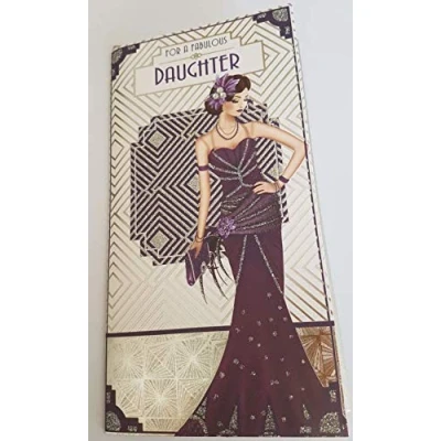 Image of Art Deco Lady Daughter Glittered Slim Birthday Card