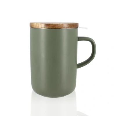 Image of Ogo Tea Mug with Wooden Lid, Verte, 14 x 9 (cm)