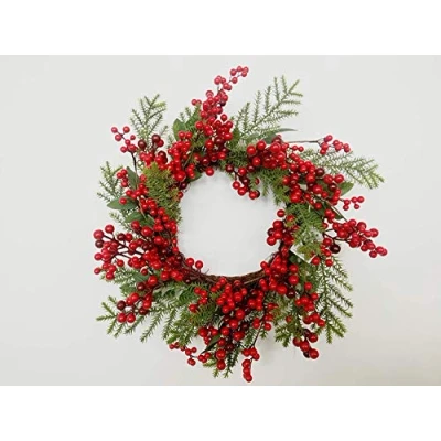 Image of 55cm Natural Looking Artificial Green Leaves And Berries Wreath Front Door Hanging Christmas Decorations Xmas Wedding Decorative Garland
