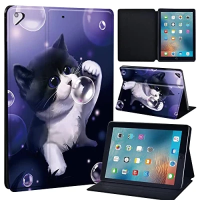 Image of Leather slim lightweight Stand Cover Case for Apple New iPad 9.7 2018 2017(6th Gen, 5th Gen)/iPad Air 2/iPad Air/iPad Pro Tablet with Auto Wake/Sleep (black cat)