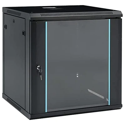 Image of &#039;vidaXL Wall Mounted 12U Network Cabinet Cold Rolled Steel Construction Compatible with 19&quot; Standard Equipment Lockable Front Door Black