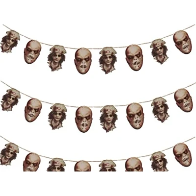 Image of 8Pcs Halloween Chopped Bloody Faces Garland Bunting Banner Heads Scary Horror Cut Outs Wall Decoration Room Door Window