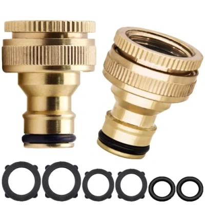 Image of YUEHNEOM 2 Pack Brass Garden Outdoor Hose Tap Connector 1/2 Inch to 3/4 in 1 Female Threaded Quick for Hosepipe Fittings, Water Faucet Adapter