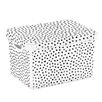 Image of Curver Stockholm Deco Storage Box, 22 Litres Dalmatian, White