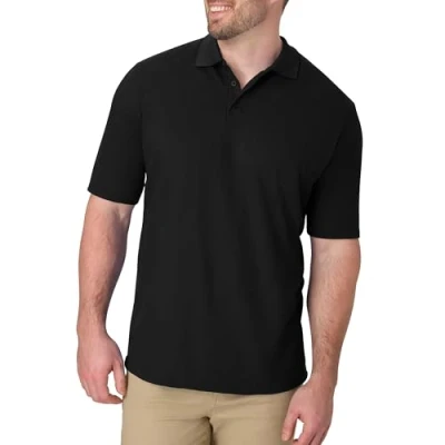 Image of Hanes Men&#039;s Pique Short Sleeve Shirt, Three Button Midweight Polo, Black, XXL