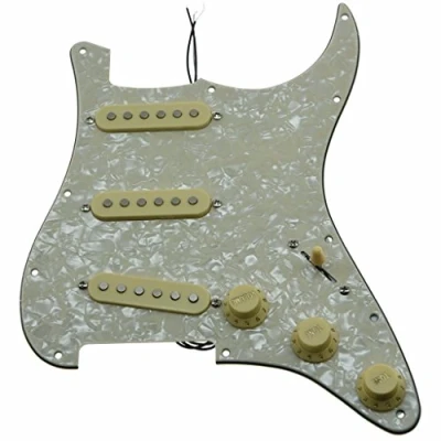 Image of Dopro Custom Loaded Strat SSS Pickguard Prewired ST With Ceramic Pickups for USA/Mexican Fender Aged Pearl Cream Covers and Knobs