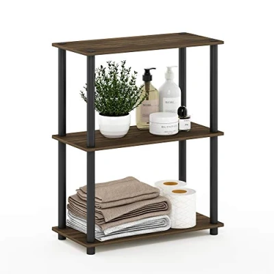 Image of Furinno Turn N Tube 3 Tier Compact Multipurpose Shelf Display Rack, Standing Shelf, Columbia Walnut/Black