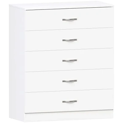 Image of Vida Designs White Chest of Drawers, 5 Drawer With Metal Handles and Runners, Unique Anti Bowing Support, Riano Bedroom Storage Furniture