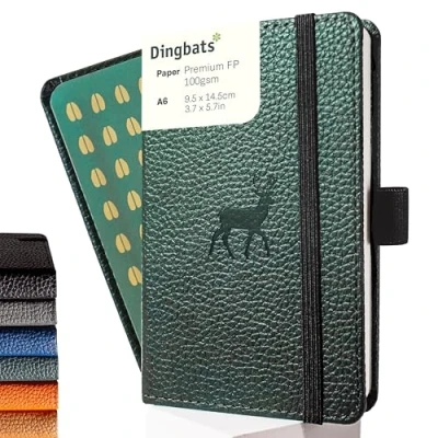 Image of Dingbats* Wildlife Plain Pocket Notebook A6 PU Leather Hardcover Journal Ideal for Work, Travel Pocket, Elastic Closure, Pen Holder, Bookmark