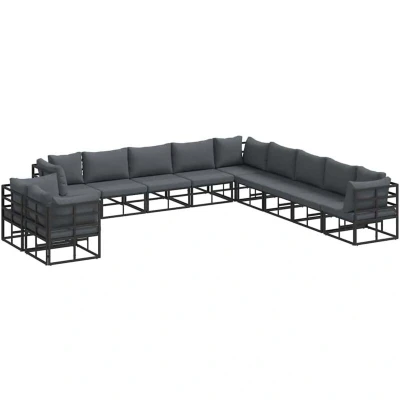 Image of vidaXL Garden Sofa Set with Cushion 11 pcs Black Aluminium
