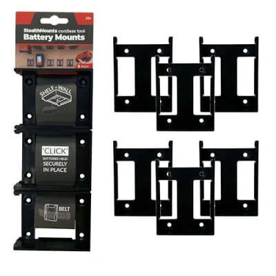 Image of StealthMounts Black Battery Mounts Hilti 22v Cordless Holders for Power Tools 6 Pack Clip Organisers