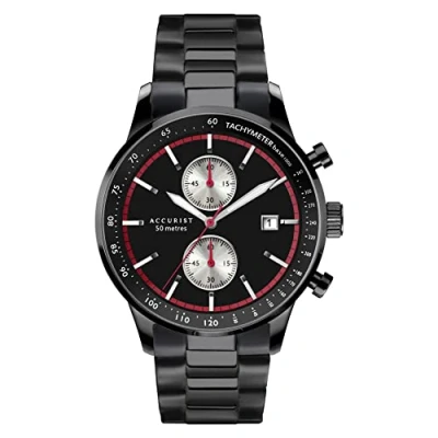 Image of Accurist 7364 Mens IP Black Chronograph 44mm Watch with Dial and Red Chapter Ring