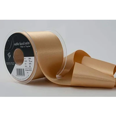Image of Berisfords 70 mm Double Faced Polyester Satin Ribbon, Honey Gold