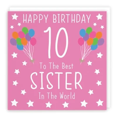 Image of Hunts England Large Sister 10th Birthday Card Happy 10 To The Best In World Iconic Collection 210 x mm Age