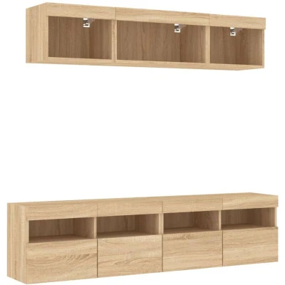 Image of vidaXL 5 Piece TV Wall Units with LED Sonoma Oak Engineered Wood