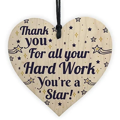 Image of RED OCEAN Colleague THANK YOU Gifts Wooden Heart Plaque Employee Teacher Volunteer Keepsake