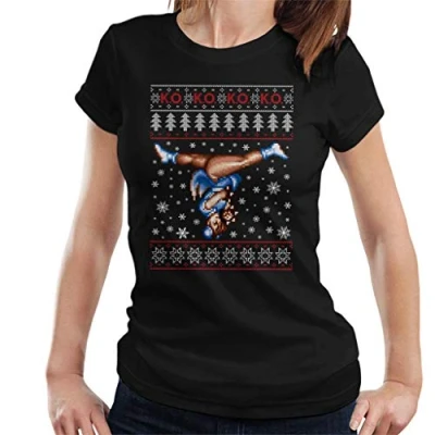 Image of Cloud City 7 Street Fighter Christmas Chun Li KO Knit Pattern Women&#039;s T Shirt Black