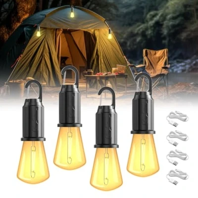 Image of BrightWish Rechargeable Camping Lights, 4 Pack, Waterproof Lantern with 3 Lighting Modes, Battery Operated Tent Light for &amp; Emergency