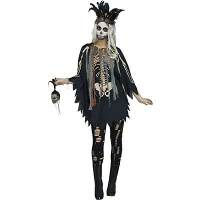 Image of shoperama Voodoo Priestess Women&#039;s Poncho with Skeleton Print and 3D Bone Shamanine Witch Doctor Cape