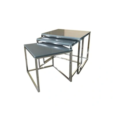 Image of ASPECT Murano Set of 3 Nesting Table Gloss Wooden Tops (Grey)