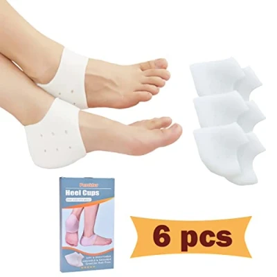 Image of Heel Cups, 3 Pairs Protectors, Sleeves Plantar Fasciitis Inserts, Gel Pads Cushion for Pain, Dry Cracked Heels, Achilles Tendinitis, Men &amp; Women