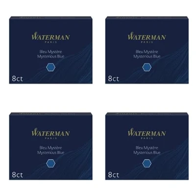 Image of Waterman S0110910 4 cases with 8 large capacity ink cartridges, blue, erasable (4 packs of blue)