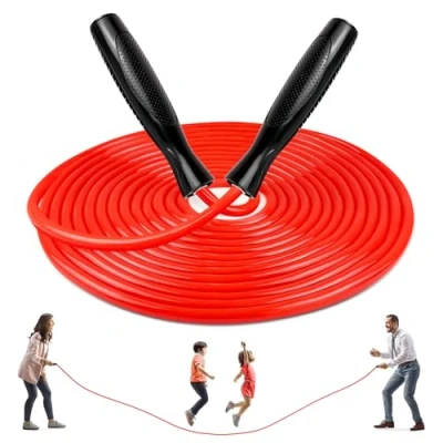 Image of LeapBeast Groups Rope Skipping, Multiplayer skipping Best Team Long Jump with Wooden Handle for School Sport and Outdoor Activity 5Meters 7Meters 10Meter (D Mod. Red, 7M)